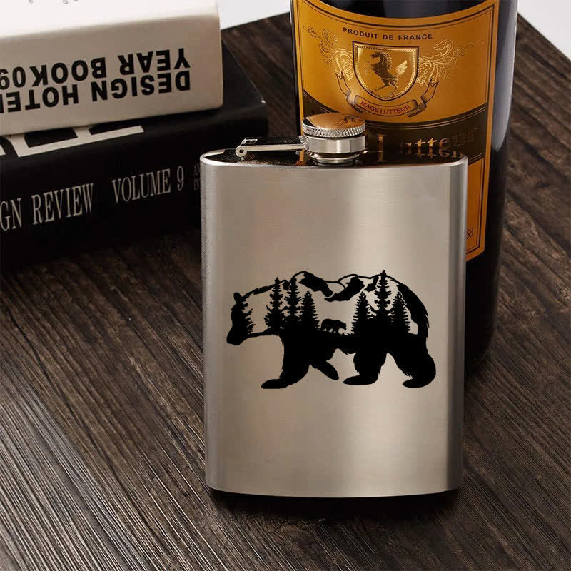 3-8 oz Bear Mountains Lasermuster Edelstahl Tragbarer Flachmann - image 0