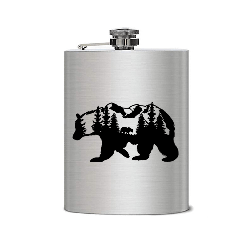 3-8 oz Bear Mountains Lasermuster Edelstahl Tragbarer Flachmann - image 1