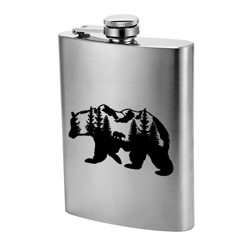3-8 oz Bear Mountains Lasermuster Edelstahl Tragbarer Flachmann - image 4