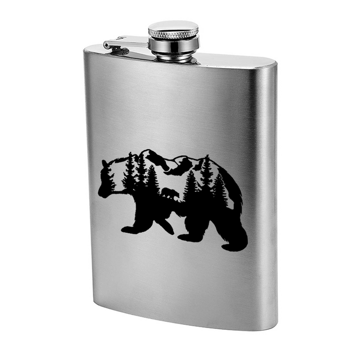 3-8 oz Bear Mountains Lasermuster Edelstahl Tragbarer Flachmann - image 4