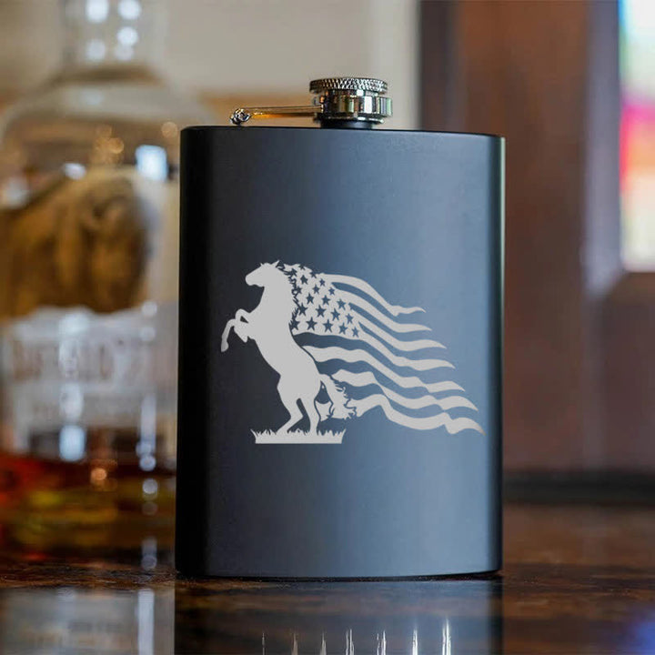 3–8 oz Pferd USA Flagge Laser Muster Edelstahl tragbare Flasche - image 6