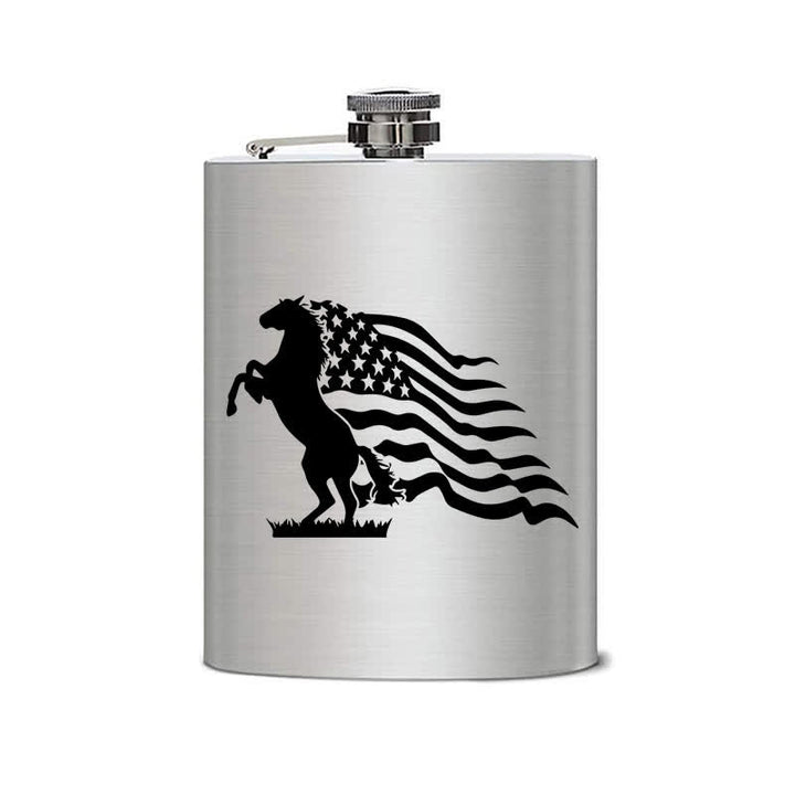 3–8 oz Pferd USA Flagge Laser Muster Edelstahl tragbare Flasche - image 1