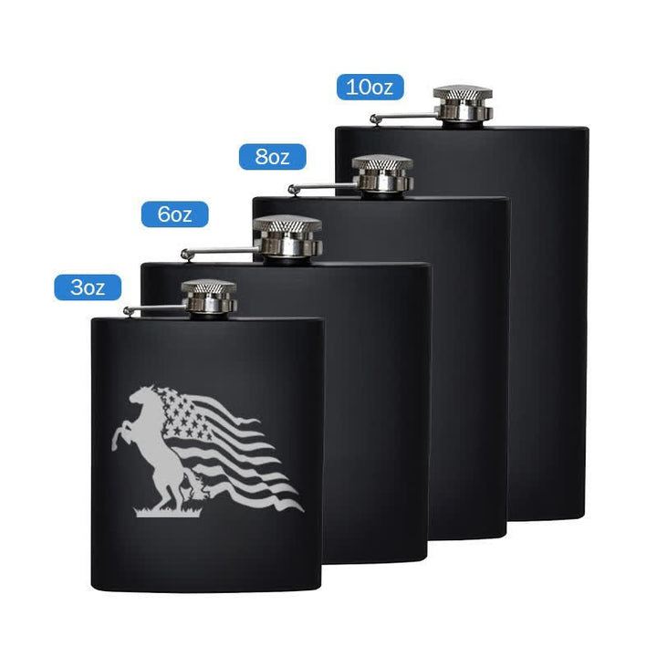 3–8 oz Pferd USA Flagge Laser Muster Edelstahl tragbare Flasche - Schwarz - 8 Unzen - image 5