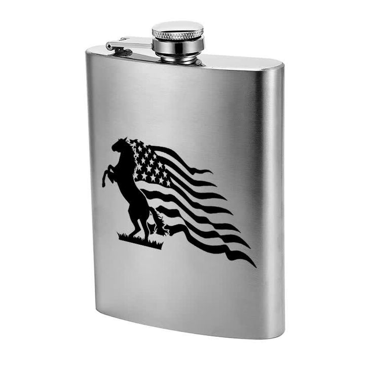 3–8 oz Pferd USA Flagge Laser Muster Edelstahl tragbare Flasche - image 4