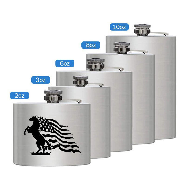 3–8 oz Pferd USA Flagge Laser Muster Edelstahl tragbare Flasche - Silber - 8 Unzen - image 2