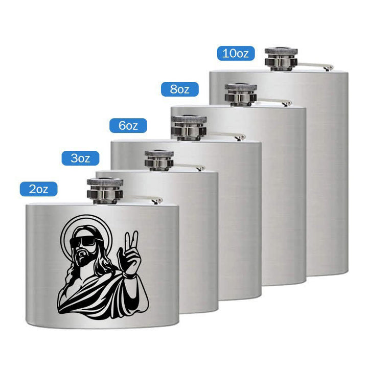 3-8 oz Cool Jesus Lasermuster Edelstahl Tragbarer Flachmann - Silber - 10 Unzen - image 2