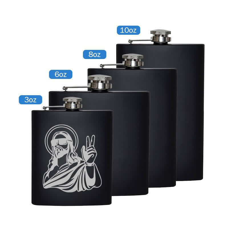 3-8 oz Cool Jesus Lasermuster Edelstahl Tragbarer Flachmann - Schwarz - 10 Unzen - image 5