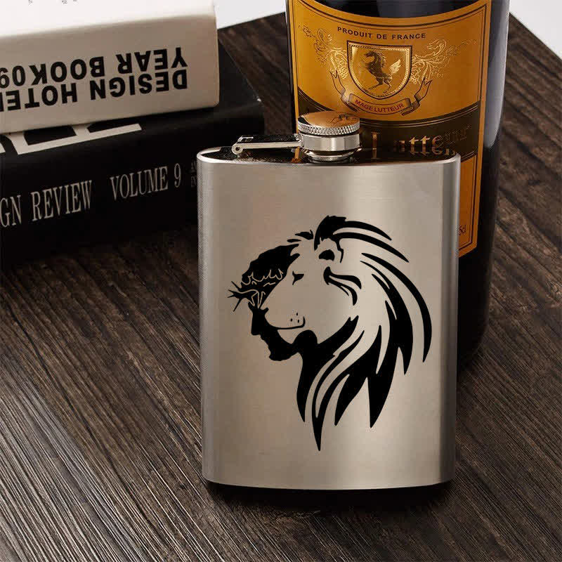 3–8 oz Jesus Christus Löwenkopf Lasermuster Edelstahl tragbare Flasche - image 0
