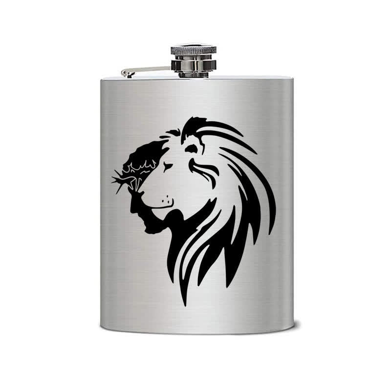 3–8 oz Jesus Christus Löwenkopf Lasermuster Edelstahl tragbare Flasche - image 1