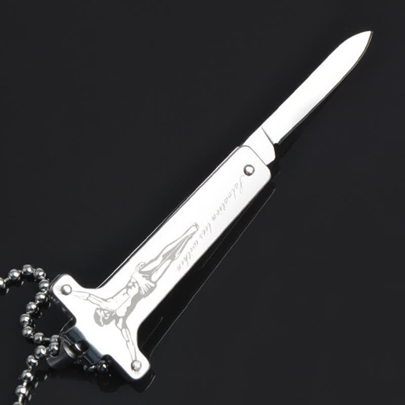 Mini-Kreative Halskette mit Anhänger zum Aufklappen eines Messers mit Jesus-Kreuz