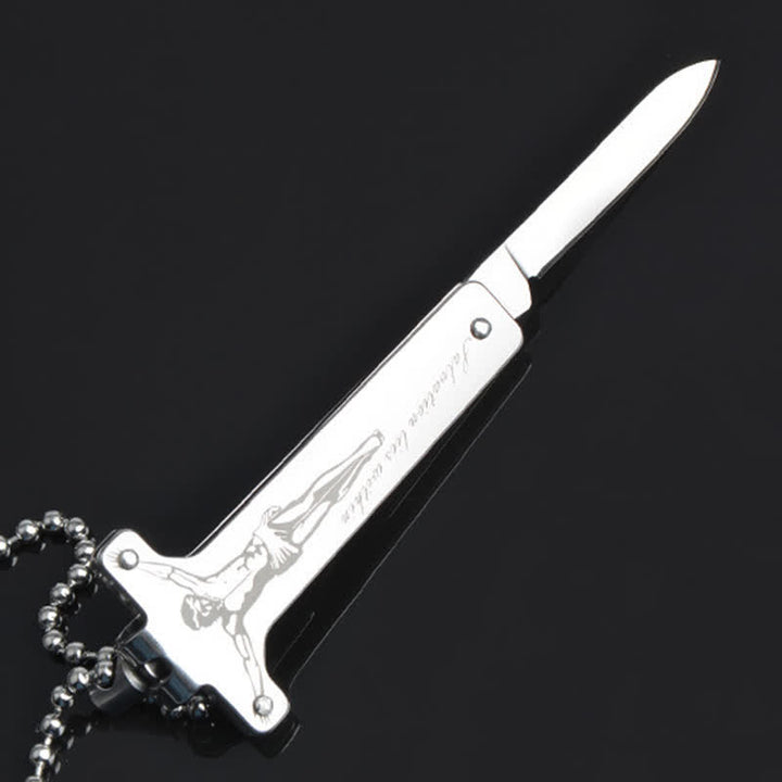 Mini-Kreative Halskette mit Anhänger zum Aufklappen eines Messers mit Jesus-Kreuz