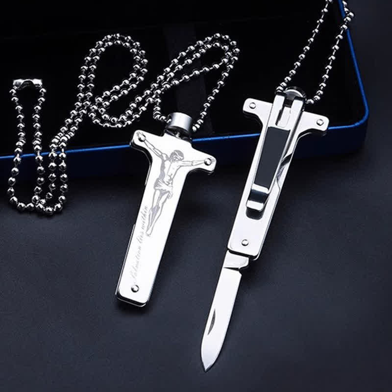 Mini-Kreative Halskette mit Anhänger zum Aufklappen eines Messers mit Jesus-Kreuz - Jesus, Heiliges Kreuz - image 1
