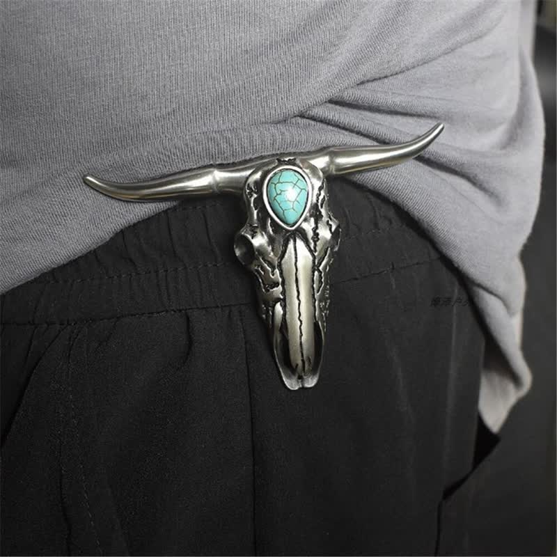 Longhorn Skull Türkis Multifunktions-EDC-Werkzeug-Anhänger-Gürtelschnalle