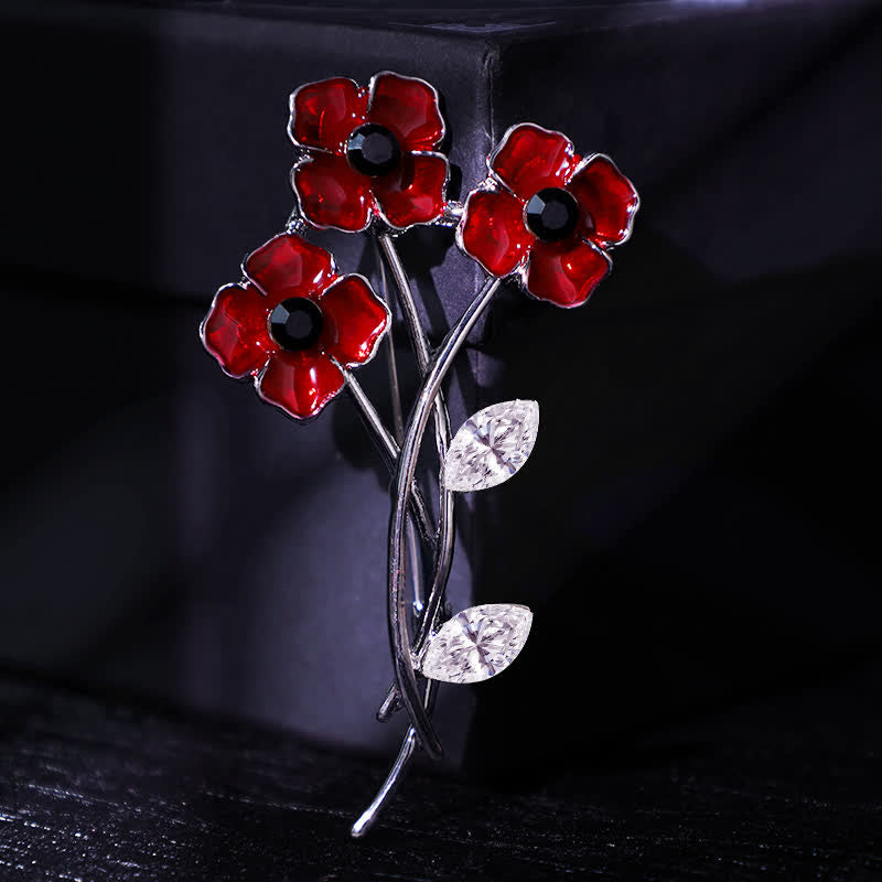 Unisex Rot Mohnblumenstrauß Posy Stem Brosche