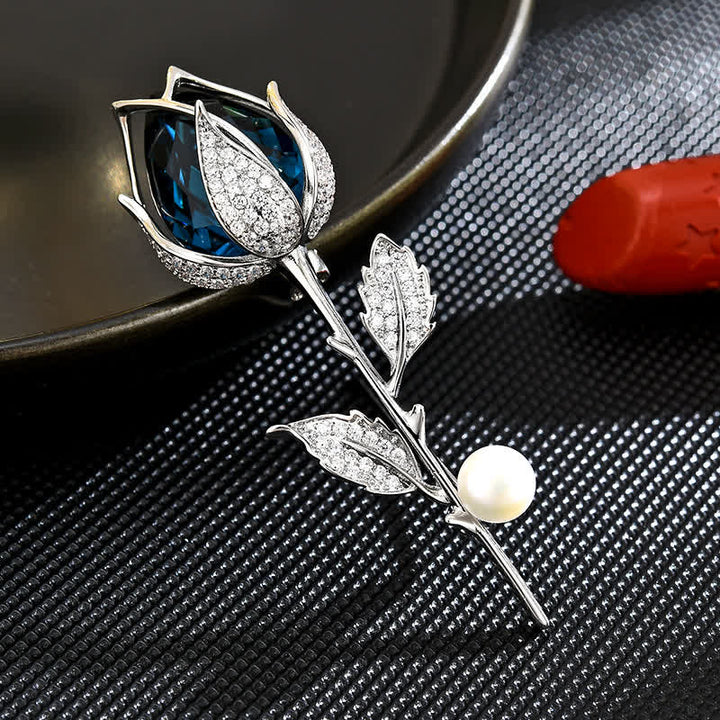 Edle Brosche mit blauem Tulpen-Kristall für Damen