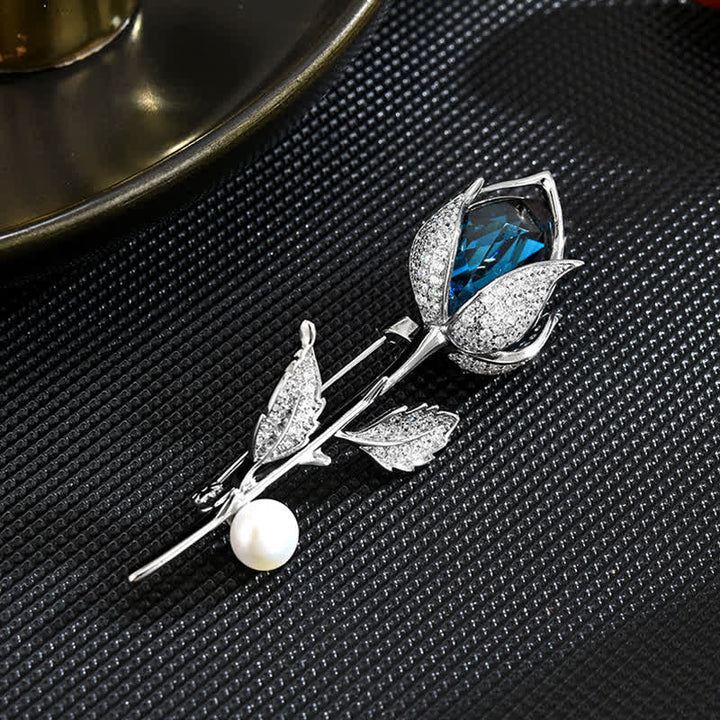 Edle Brosche mit blauem Tulpen-Kristall für Damen