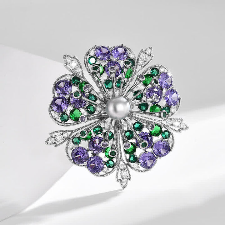 Elegante florale Brosche mit farbigen Zirkoniaperlen für Damen