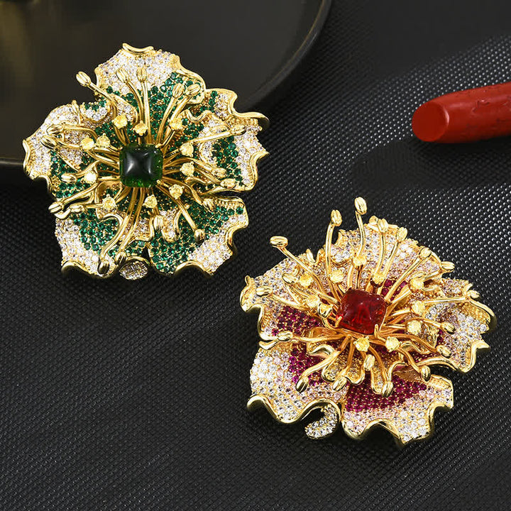 Luxuriöse farbige Retro-Blumenbrosche mit Kubikzirkon für Damen