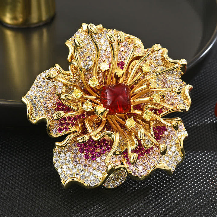 Luxuriöse farbige Retro-Blumenbrosche mit Kubikzirkon für Damen