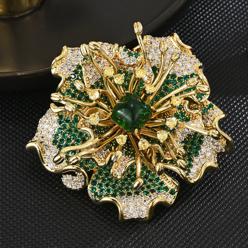 Luxuriöse farbige Retro-Blumenbrosche mit Kubikzirkon für Damen