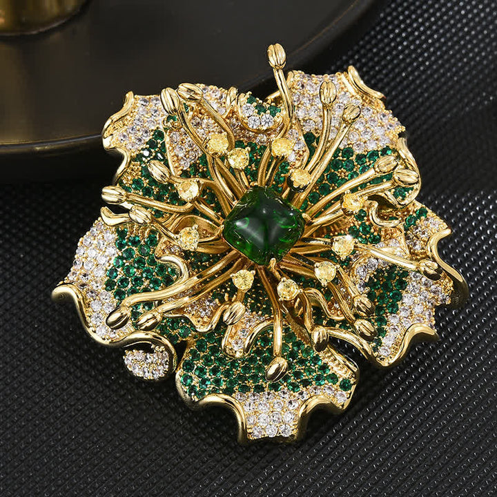 Luxuriöse farbige Retro-Blumenbrosche mit Kubikzirkon für Damen