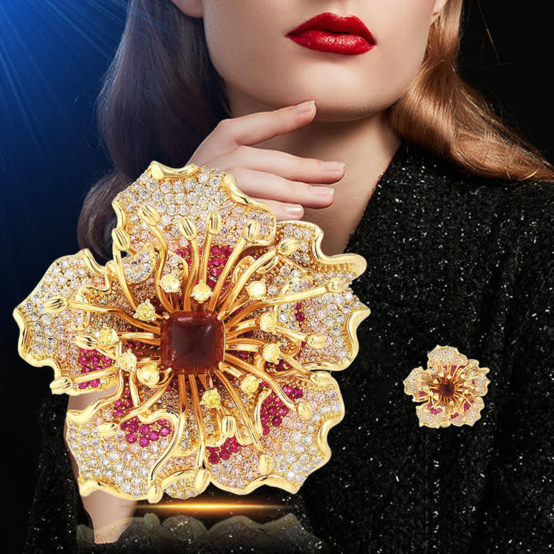 Luxuriöse farbige Retro-Blumenbrosche mit Kubikzirkon für Damen