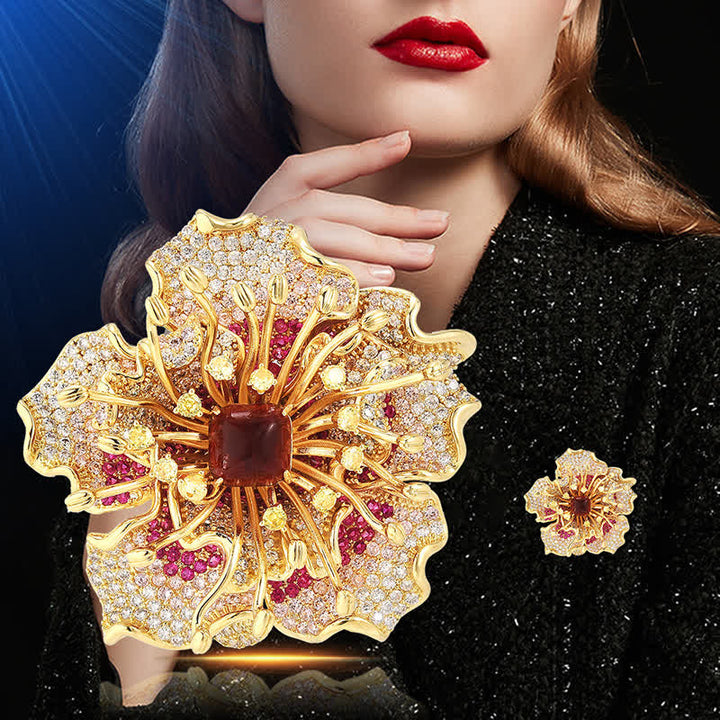 Luxuriöse farbige Retro-Blumenbrosche mit Kubikzirkon für Damen