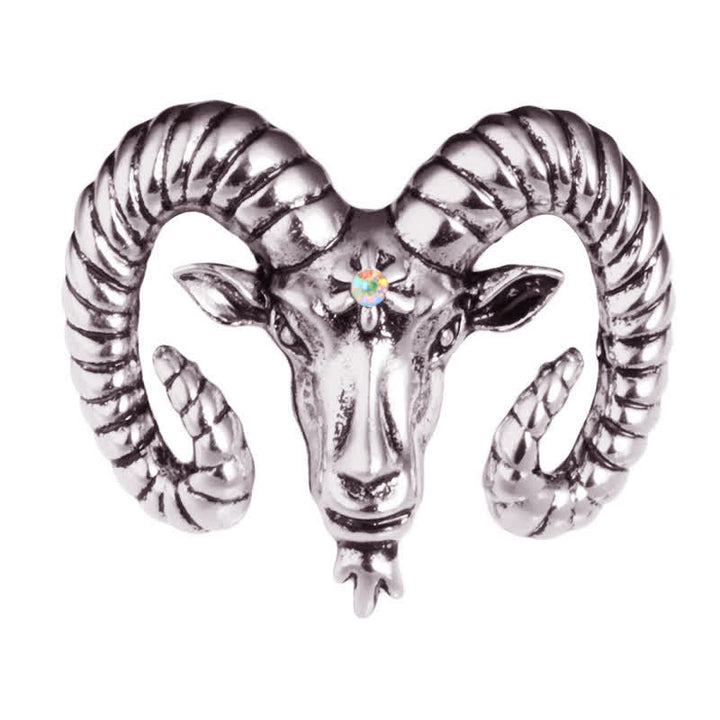 Herrenbrosche mit Widderkopf und Tier-Accessoires