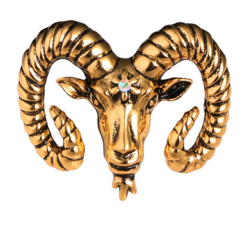 Herrenbrosche mit Widderkopf und Tier-Accessoires