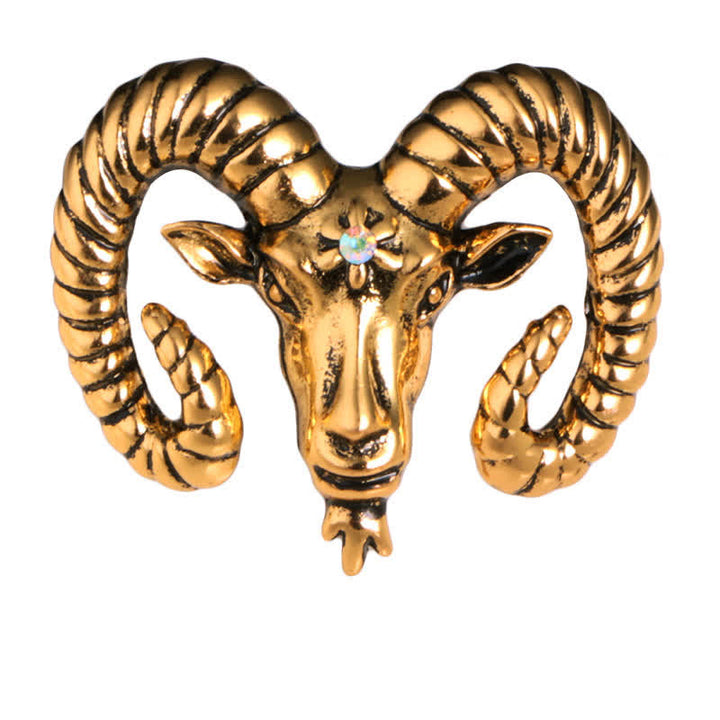 Herrenbrosche mit Widderkopf und Tier-Accessoires