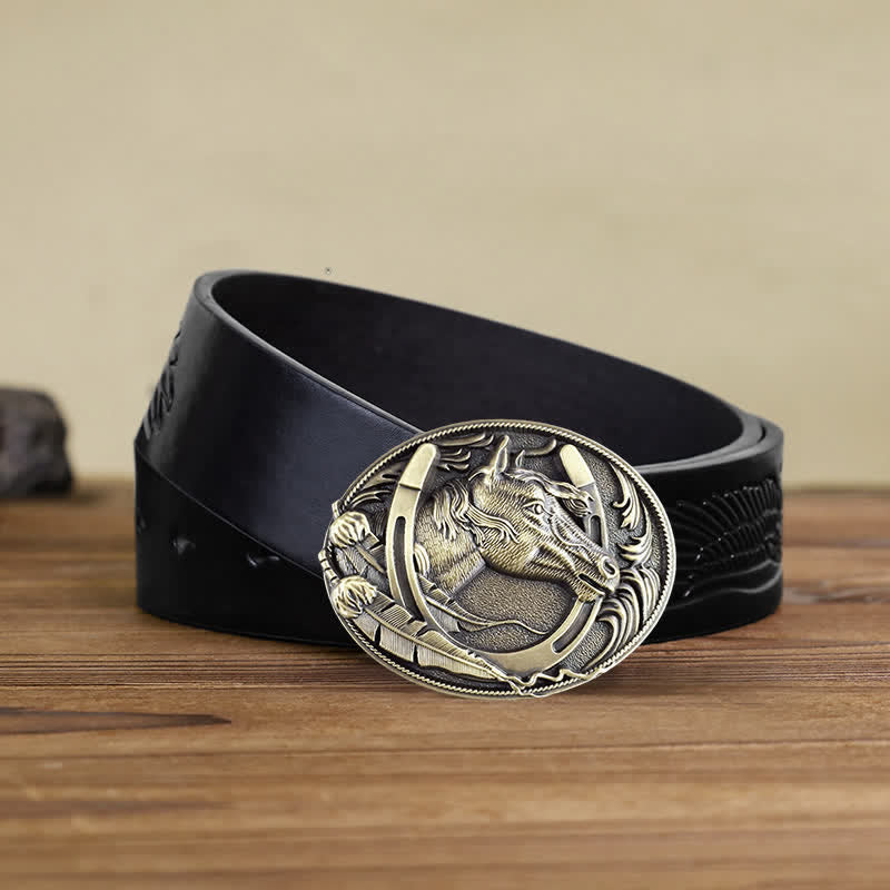 DIY Ledergürtel für Herren mit bronzefarbener Hufeisenschnalle