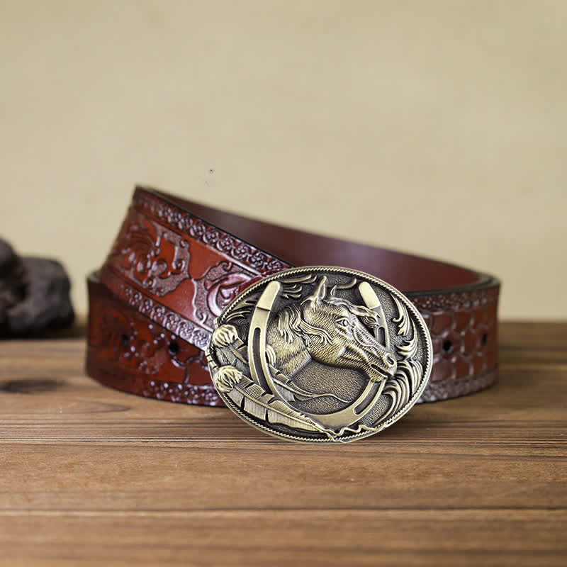 DIY Ledergürtel für Herren mit bronzefarbener Hufeisenschnalle