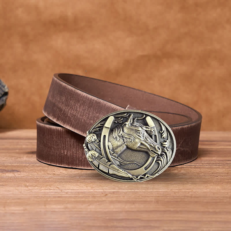DIY Ledergürtel für Herren mit bronzefarbener Hufeisenschnalle