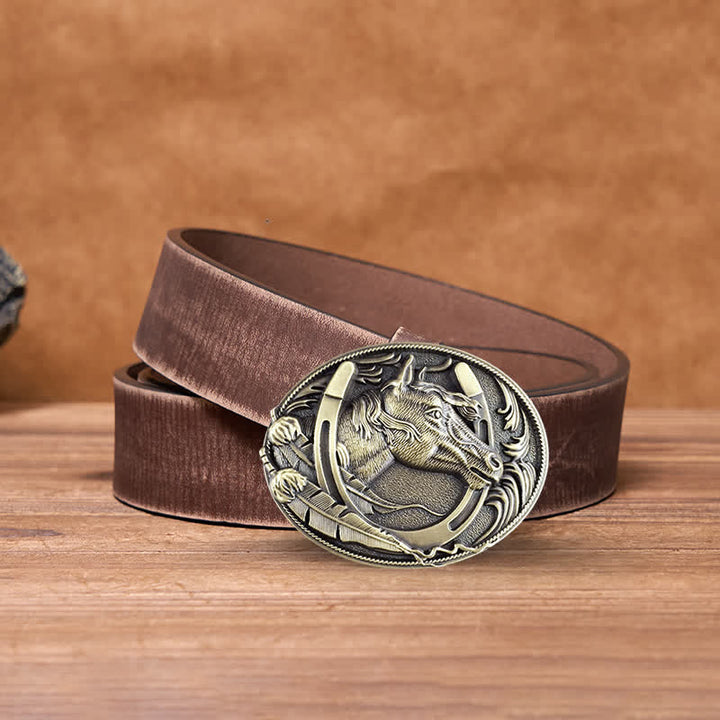 DIY Ledergürtel für Herren mit bronzefarbener Hufeisenschnalle