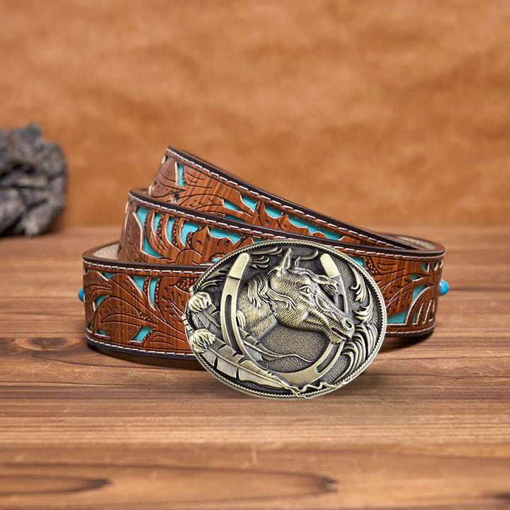 DIY Ledergürtel für Herren mit bronzefarbener Hufeisenschnalle