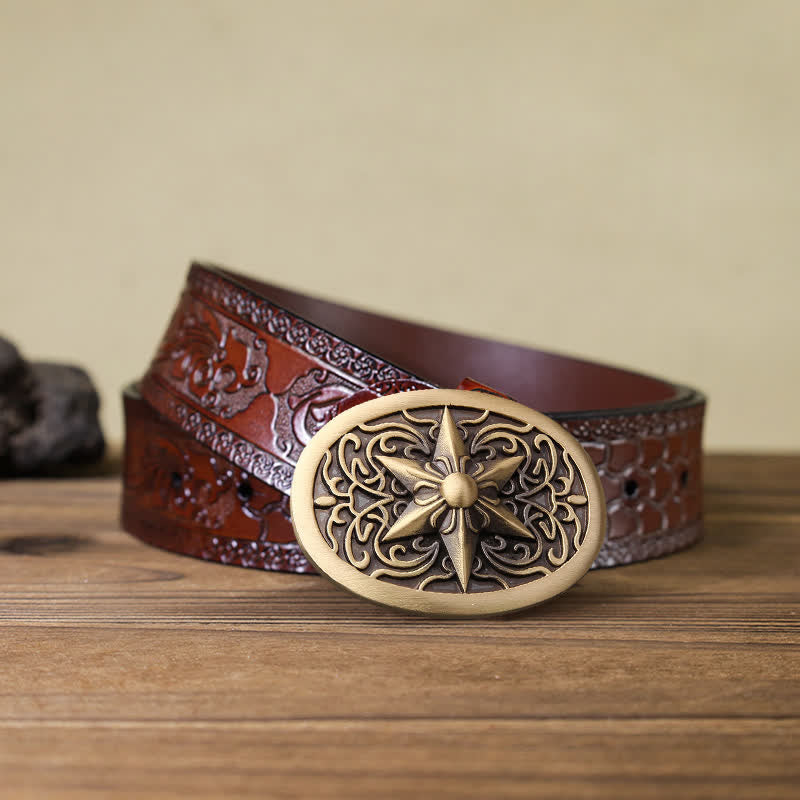DIY Ledergürtel für Herren aus massivem Messing mit Hexagramm-Sternschnalle
