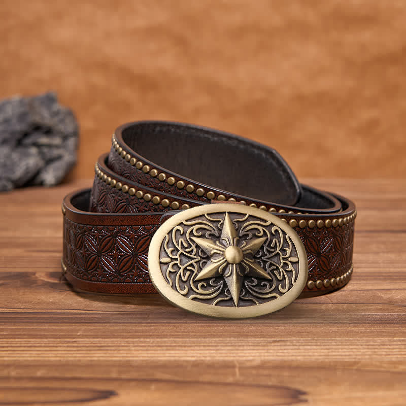 DIY Ledergürtel für Herren aus massivem Messing mit Hexagramm-Sternschnalle