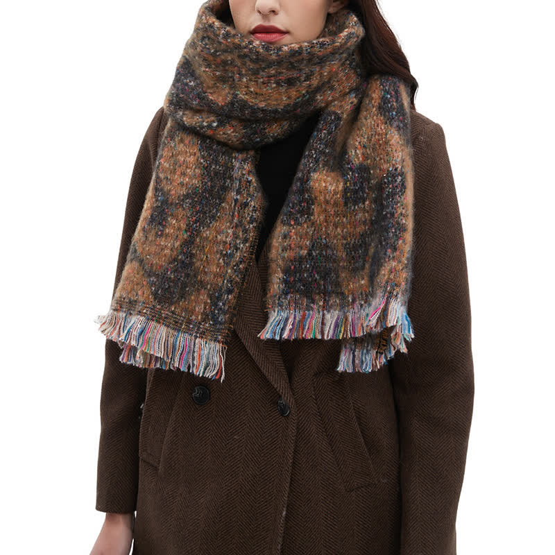 Hübscher Unisex-Schal mit kurzem Fransenmuster und Leopardenmuster