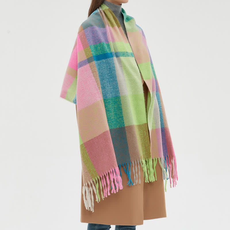 Verdickter Winterschal mit Fransen und Regenbogenkaromuster für Unisex