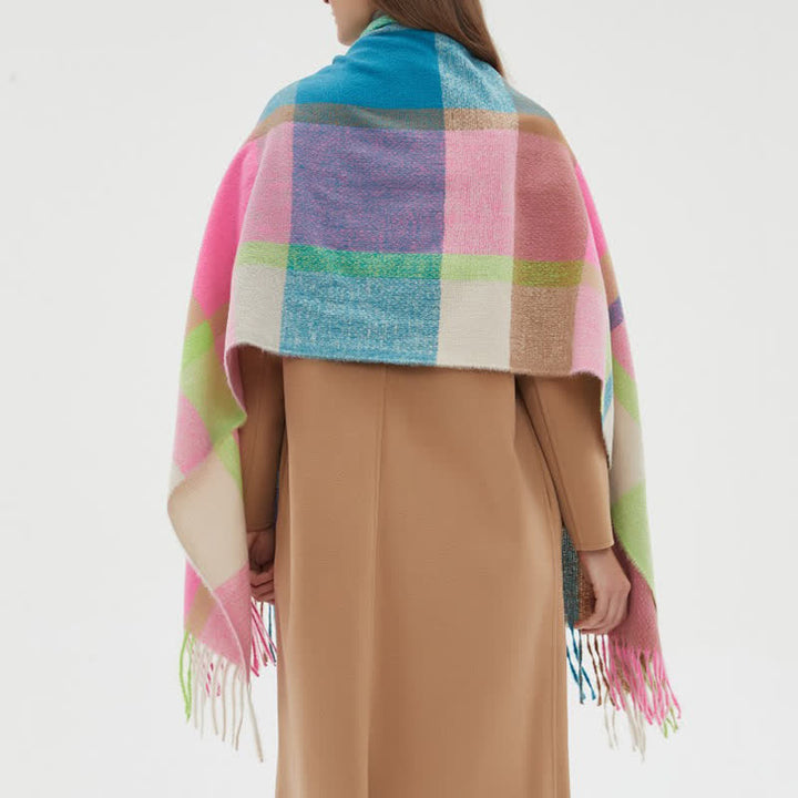 Verdickter Winterschal mit Fransen und Regenbogenkaromuster für Unisex