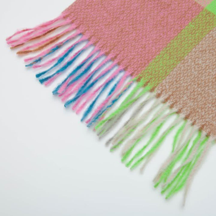 Verdickter Winterschal mit Fransen und Regenbogenkaromuster für Unisex