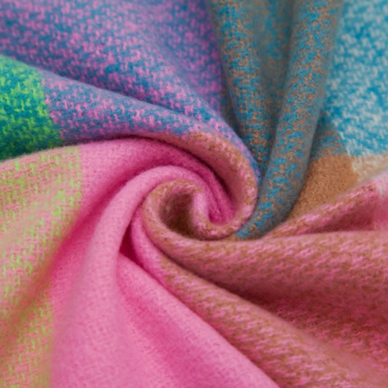 Verdickter Winterschal mit Fransen und Regenbogenkaromuster für Unisex