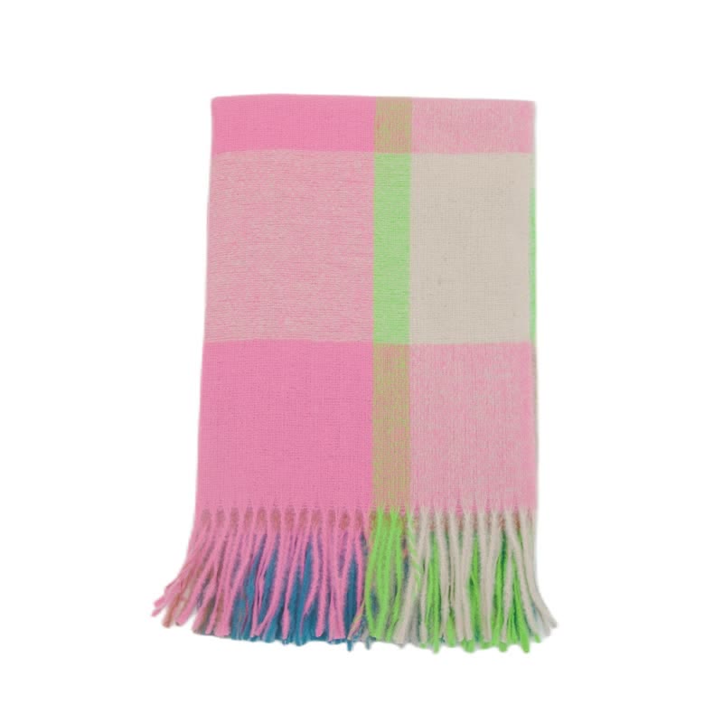 Verdickter Winterschal mit Fransen und Regenbogenkaromuster für Unisex