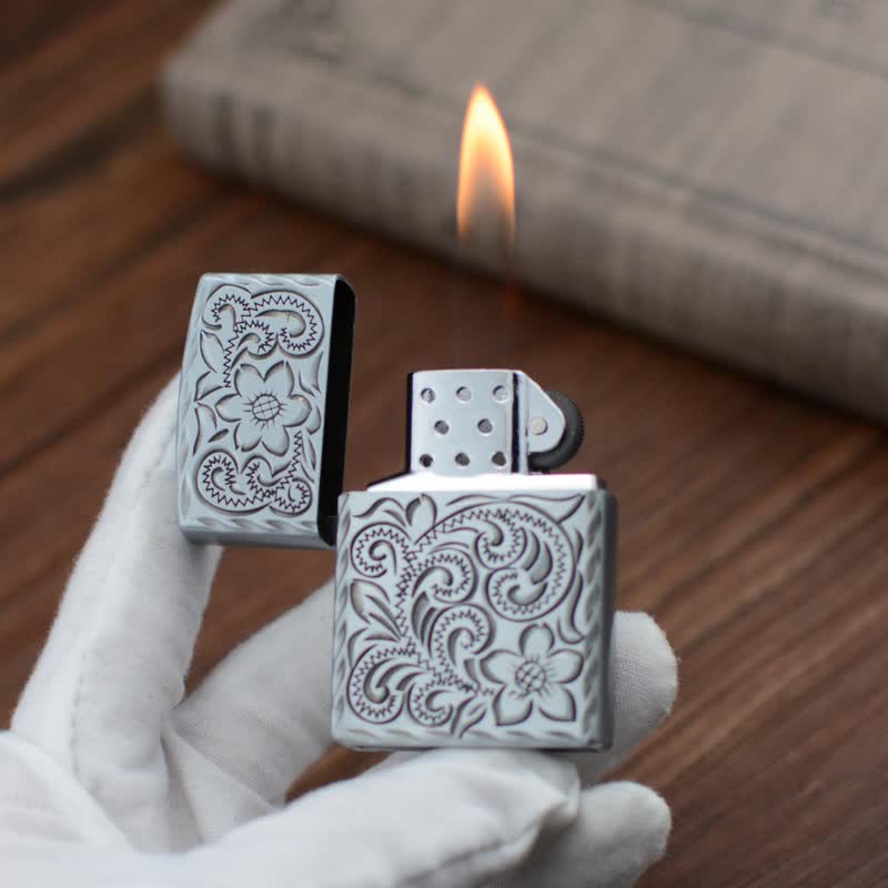 Nachfüllbares Butanfeuerzeug mit elegantem Blumenrelief-Design