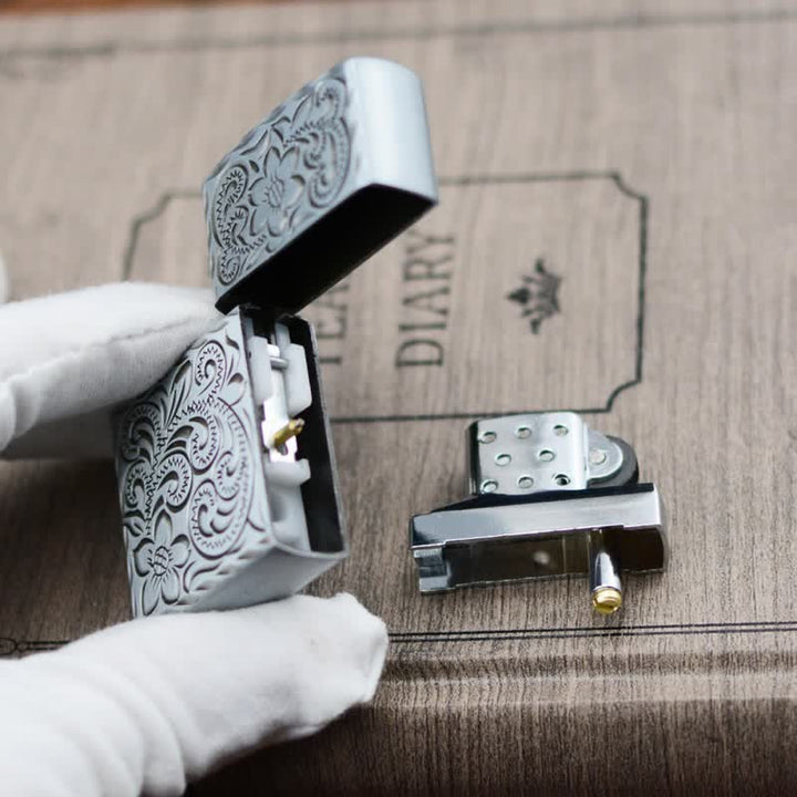 Nachfüllbares Butanfeuerzeug mit elegantem Blumenrelief-Design