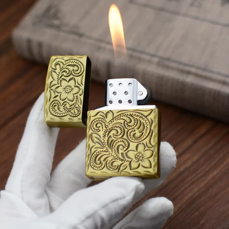Nachfüllbares Butanfeuerzeug mit elegantem Blumenrelief-Design