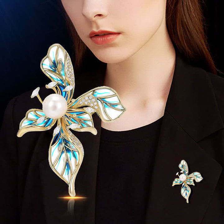 Luxuriöse Brosche mit blauer Iris-Perlenverzierung für Damen