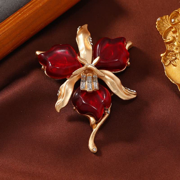 Damen Brosche mit Orchideenblütenblatt aus Kunstharz in Metallic
