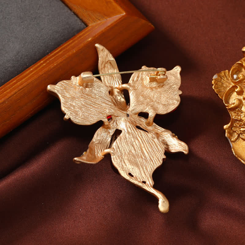 Damen Brosche mit Orchideenblütenblatt aus Kunstharz in Metallic