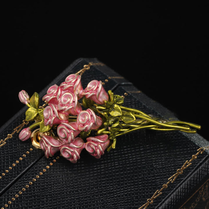 Süße Brosche mit Rosenstrauß in Rosa und Grün für Damen
